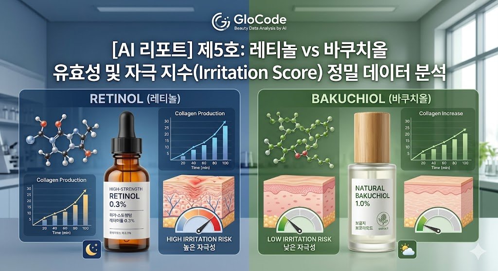 [AI 리포트] 레티놀 vs 바쿠치올 성분 비교 분석: 주름 개선 효과와 자극 지수(Irritation Score) 임상 데이터 분석 - GloCode 뷰티 데이터 리포트